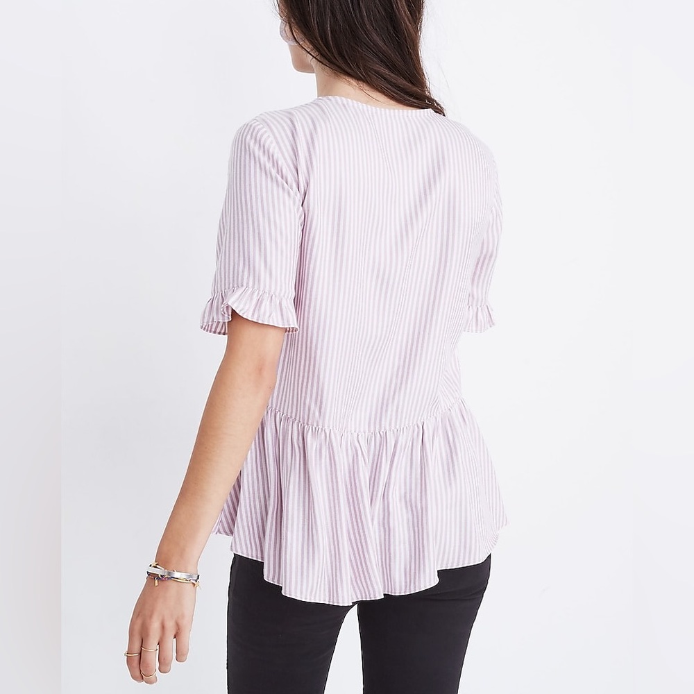 (A53) Madewell Studio Ruffle Hem Lavender Stripe Top Women's, Size Medium - Picture 11 of 11